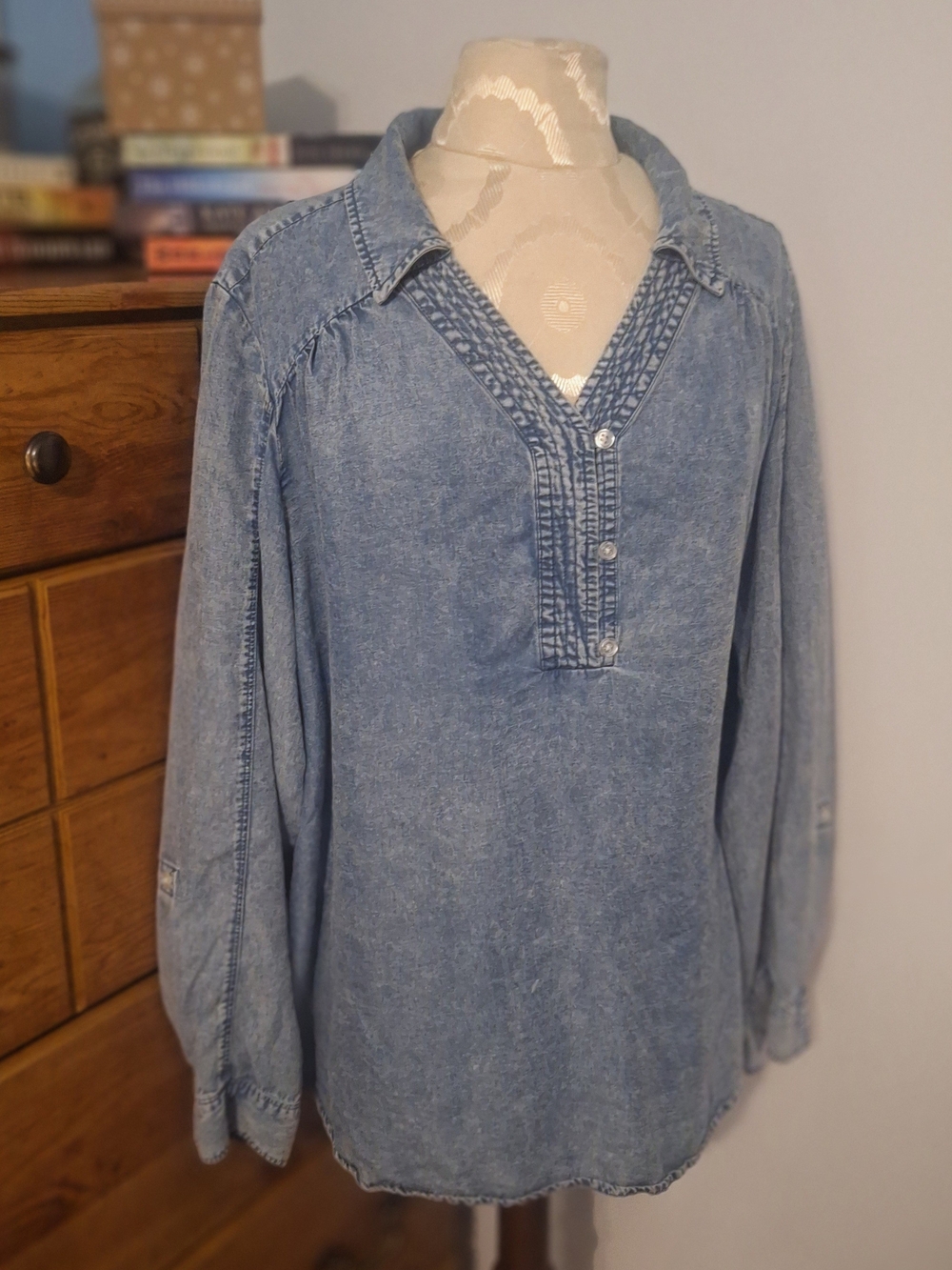 Chambray Blue Long Sleeve Top